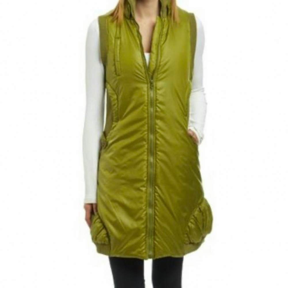 Rare Style New York Chartreuse Ruched Zip Up Long Puffer Vest Women Size S